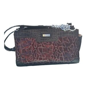 MICHE‎ Designer Shoulder Bag Purse Chain Strap Crocodile Embossed Red Floral